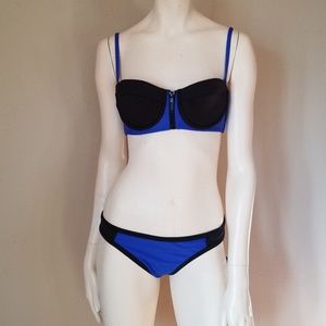 🔴 Wildfox *RARE* Black & Blue Zip Front Bikini 😎